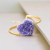 PULSEIRA CORACAO DOURADA COM PEDRA GEODO NATURAL